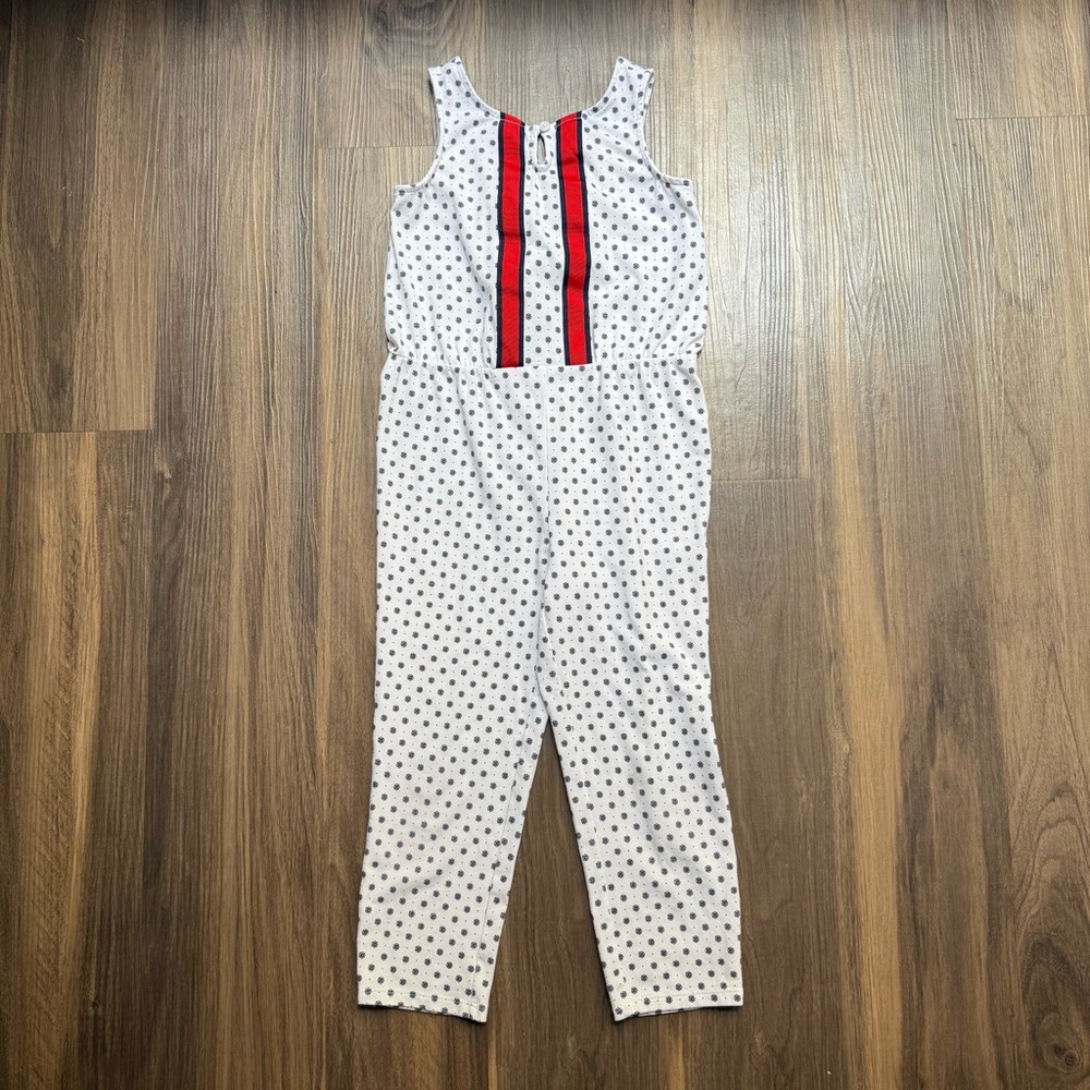 Janie and Jack Jumpsuit Girls 5 White Floral Medallion Nautical Striped Trim